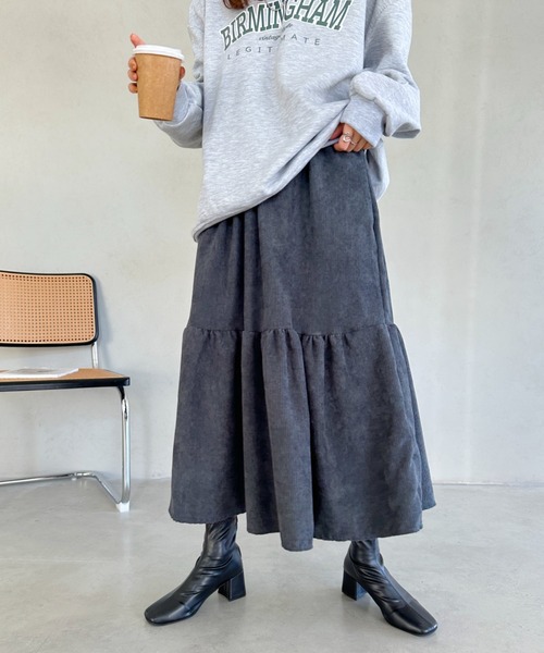 un+frame(アンフレーム)の「corduroy volume skirt/コーデュロイシャーリングギャザーボリュームフレアスカート(スカート・レディース・グレー/ベージュ/ブラック・FREE)」の17枚目の写真