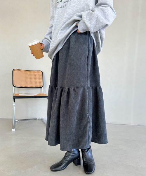 un+frame(アンフレーム)の「corduroy volume skirt/コーデュロイシャーリングギャザーボリュームフレアスカート(スカート・レディース・グレー/ベージュ/ブラック・FREE)」の16枚目の写真