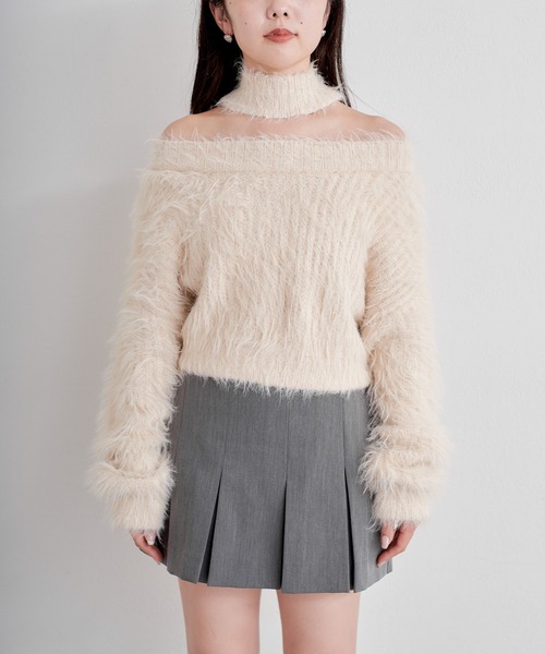 Chico（チコ）の「シャギーチョーカーショートニット（ニット/セーター・レディース・ピンク/グレー/ライトベージュ/ブルー・FREE）」の12枚目の写真