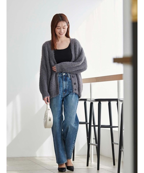 other - ザ トー THE TOE シャギー カーディガン ニット Vネック M グレー ROUGH TRADE カーディガン シャギーVネックニットカーディガン