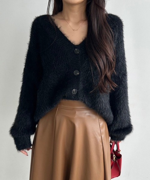 セール】【2024AW】Vネックシャギーニットカーディガン
