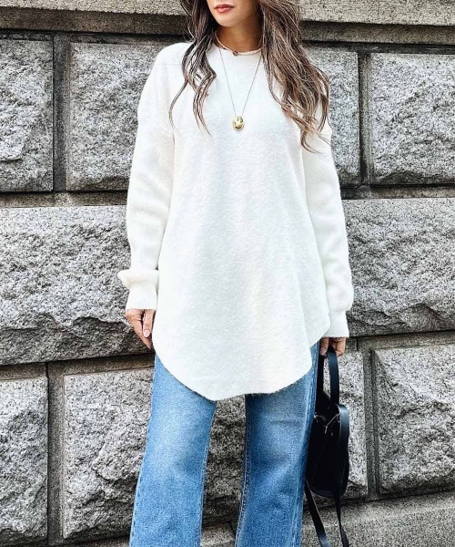 esutoreja（エストレジャ）の「オーバーシンプルニット（ニット/セーター・レディース・ホワイト/ブラック/ブラウン/ピンク・FREE）」の2枚目の写真