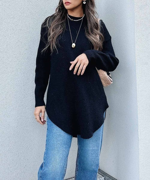 esutoreja（エストレジャ）の「オーバーシンプルニット（ニット/セーター・レディース・ホワイト/ブラック/ブラウン/ピンク・FREE）」の3枚目の写真