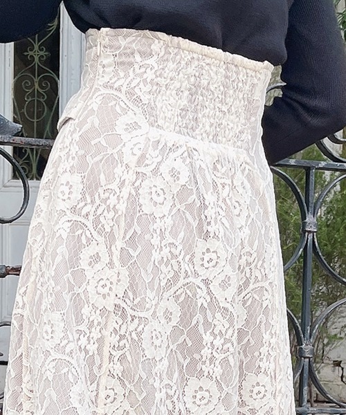 MIIA（ミーア）の「コルセットベルト風レースフレアスカート（スカート・レディース・ブラック/ブラウン/オフホワイト・FREE）」の11枚目の写真