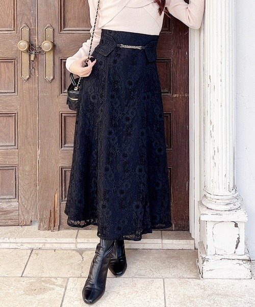 MIIA（ミーア）の「コルセットベルト風レースフレアスカート（スカート・レディース・ブラック/ブラウン/オフホワイト・FREE）」の19枚目の写真