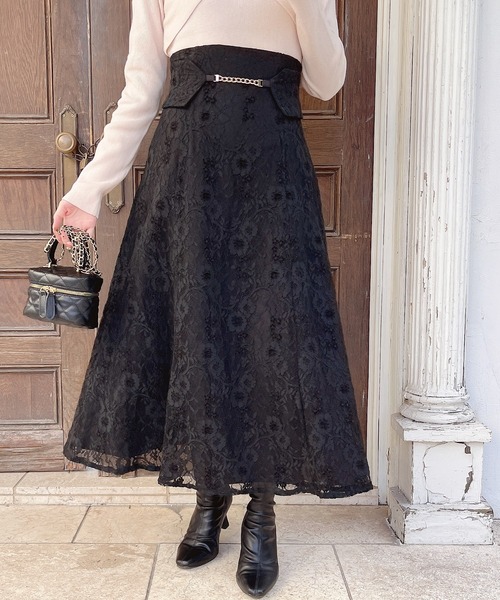 MIIA（ミーア）の「コルセットベルト風レースフレアスカート（スカート・レディース・ブラック/ブラウン/オフホワイト・FREE）」の20枚目の写真