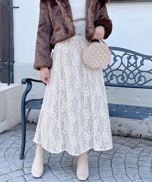 MIIA（ミーア）の「コルセットベルト風レースフレアスカート（スカート・レディース・ブラック/ブラウン/オフホワイト・FREE）」の16枚目の写真