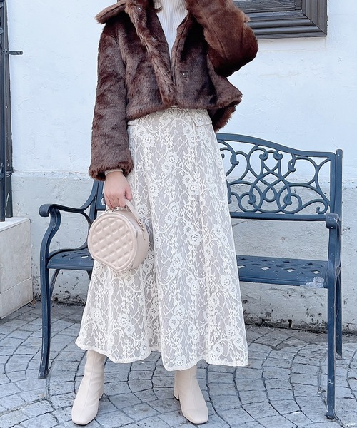 MIIA（ミーア）の「コルセットベルト風レースフレアスカート（スカート・レディース・ブラック/ブラウン/オフホワイト・FREE）」の17枚目の写真