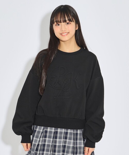 PINK-latte（ピンクラテ）の「◆【シャギー】エンボスロゴプルオーバー（スウェット・キッズ・ダークブラウン/ブラック/アイボリー系・16/14/15 ）」の2枚目の写真