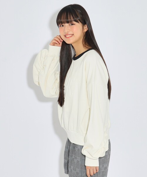 PINK-latte（ピンクラテ）の「◆【シャギー】エンボスロゴプルオーバー（スウェット・キッズ・ダークブラウン/ブラック/アイボリー系・16/14/15 ）」の15枚目の写真