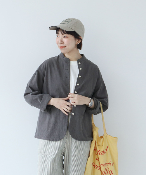 PAR ICI（パーリッシィ）の「シボコットン スタンドブラウス (セットアップ対応)（シャツ/ブラウス・レディース・その他/チャコールグレー/ピンク・FREE）」の7枚目の写真