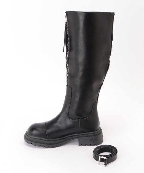 レザー ロングブーツ 24cm ブラック 極美品】ペダラ レザー ロングブーツ サイドジップ 黒 24