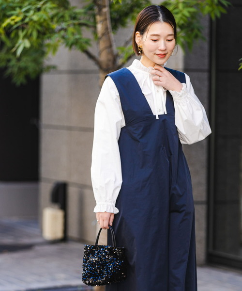 F by ROSSO（エフバイロッソ）の「F by ROSSO　メモリータフタ2WAYジャンパーワンピース（ジャンパースカート・レディース・オフホワイト/ネイビー・38/36）」の5枚目の写真