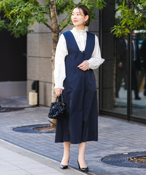 F by ROSSO（エフバイロッソ）の「F by ROSSO　メモリータフタ2WAYジャンパーワンピース（ジャンパースカート・レディース・オフホワイト/ネイビー・38/36）」の7枚目の写真