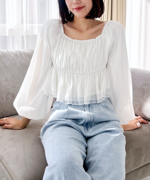 Heather（ヘザー）の「ボリュームスクエアブラウス  105005（シャツ/ブラウス・レディース・グレー/オフホワイト/ピンク・FREE）」の15枚目の写真