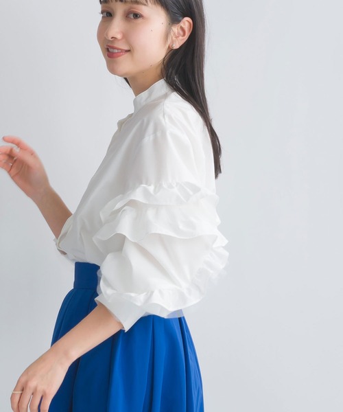 PICCIN（ピッチン）の「チュール重ねフリルブラウス（シャツ/ブラウス・レディース・サックスブルー/オフホワイト・M）」の17枚目の写真