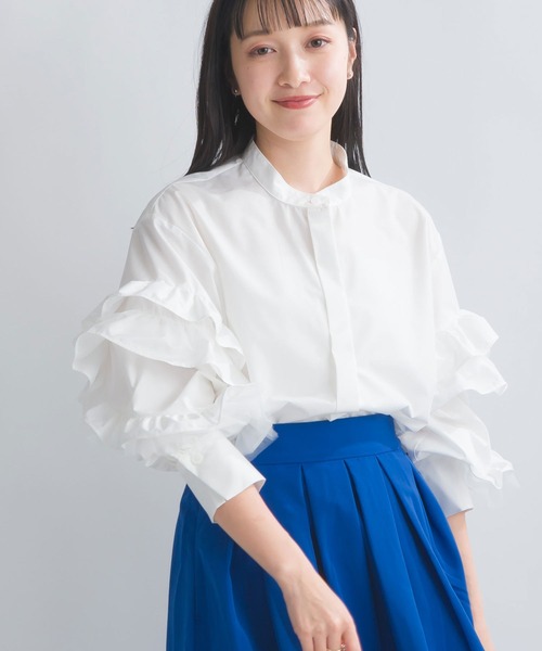 PICCIN（ピッチン）の「チュール重ねフリルブラウス（シャツ/ブラウス・レディース・サックスブルー/オフホワイト・M）」の16枚目の写真