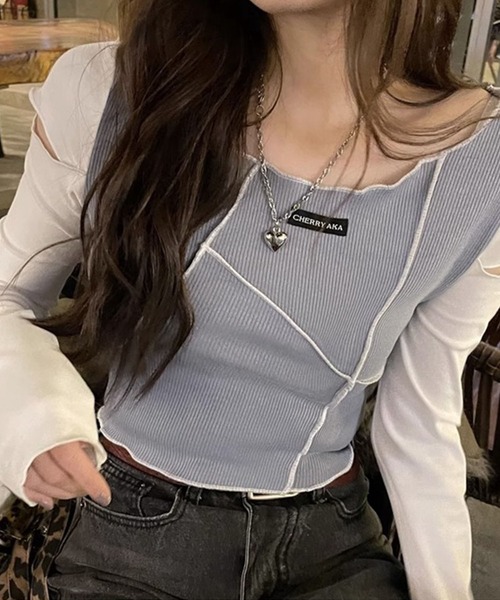 GLAMOROUS JANE(グラマラスジェーン)の「配色袖クロップド丈ロンT(Tシャツ/カットソー・レディース・ブルー・M/L)」の4枚目の写真