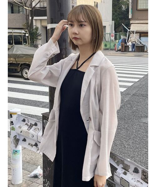 MURUA（ムルーア）の「シアーテーラードジャケット（テーラードジャケット・レディース・ベージュ/ライトグレー/ブラック・FREE）」の6枚目の写真