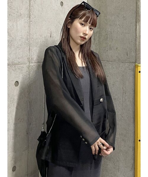 MURUA（ムルーア）の「シアーテーラードジャケット（テーラードジャケット・レディース・ベージュ/ライトグレー/ブラック・FREE）」の14枚目の写真