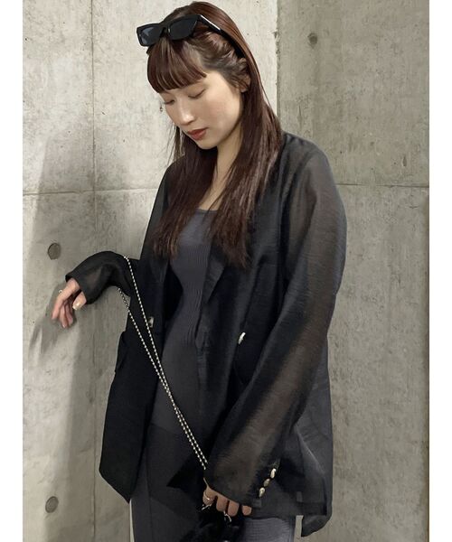 MURUA（ムルーア）の「シアーテーラードジャケット（テーラードジャケット・レディース・ベージュ/ライトグレー/ブラック・FREE）」の15枚目の写真