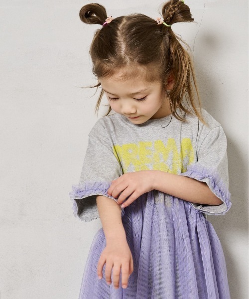 BIG FIELD（ビッグフィールド）の「チュールドッキングワンピース（90～150cm）（ワンピース・キッズ・オフホワイト/グリーン/杢グレー・140/130/120/110/100/90/150）」の4枚目の写真