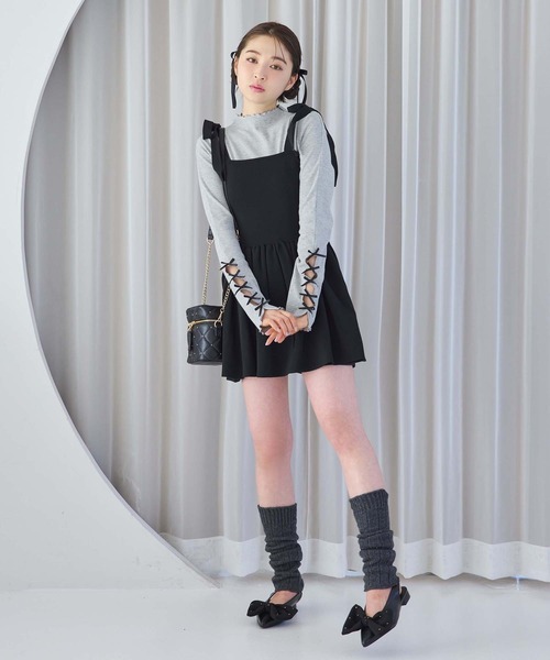 one after another NICE CLAUP(ワンアフターアナザーナイスクラップ)の「袖リボンテレコトップス/ribbon collection(Tシャツ/カットソー・レディース・ブラック/杢グレー/オフホワイト・FREE)」の12枚目の写真