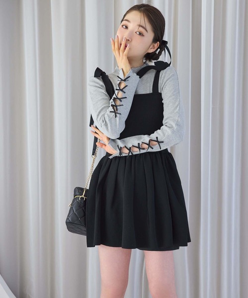 one after another NICE CLAUP(ワンアフターアナザーナイスクラップ)の「袖リボンテレコトップス/ribbon collection(Tシャツ/カットソー・レディース・ブラック/杢グレー/オフホワイト・FREE)」の13枚目の写真