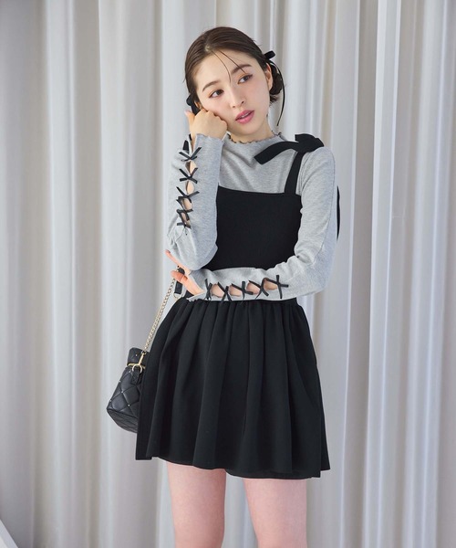 one after another NICE CLAUP(ワンアフターアナザーナイスクラップ)の「袖リボンテレコトップス/ribbon collection(Tシャツ/カットソー・レディース・ブラック/杢グレー/オフホワイト・FREE)」の14枚目の写真