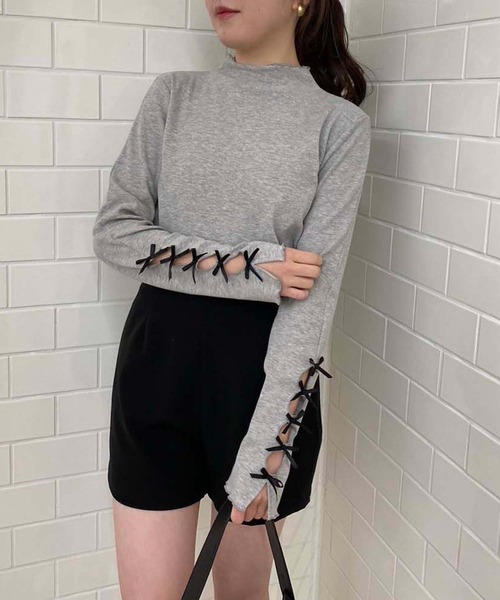one after another NICE CLAUP(ワンアフターアナザーナイスクラップ)の「袖リボンテレコトップス/ribbon collection(Tシャツ/カットソー・レディース・ブラック/杢グレー/オフホワイト・FREE)」の16枚目の写真