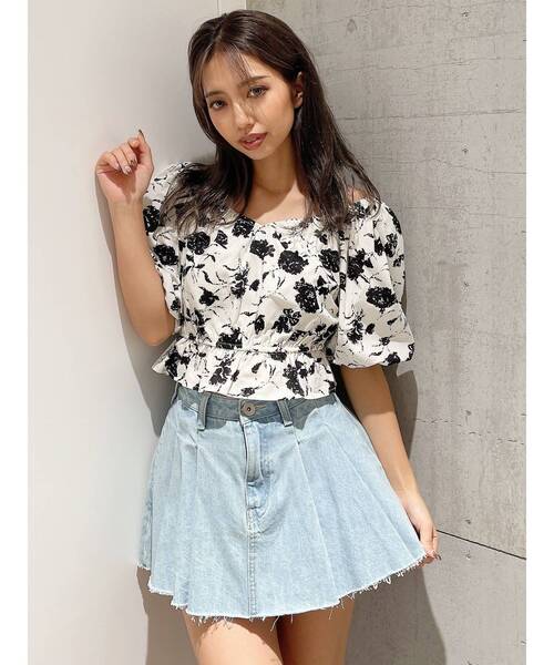 GoToHollywood☆プリーツスカートDENIM&DUNGAREE ミニデニムプリーツスカート ベルト付き[品番：AGCW0004292
