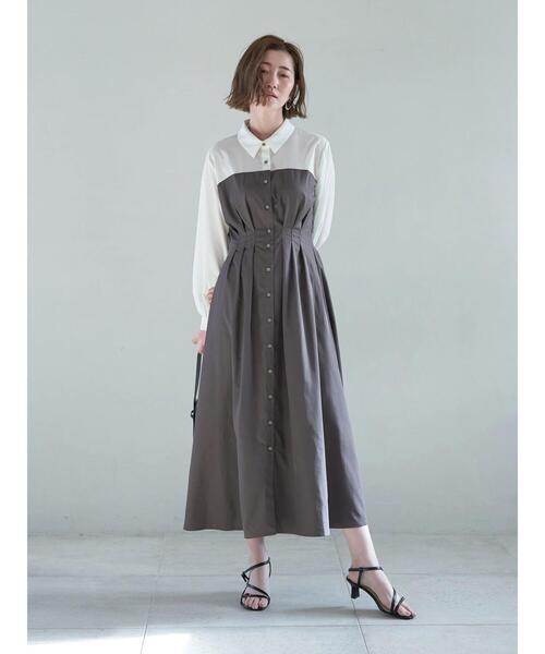 YECCA VECCA（イェッカヴェッカ）の「ベアドッキングワンピース（ワンピース・レディース・ベージュ/チャコールグレー・FREE）」の16枚目の写真
