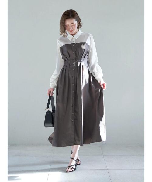 YECCA VECCA（イェッカヴェッカ）の「ベアドッキングワンピース（ワンピース・レディース・ベージュ/チャコールグレー・FREE）」の15枚目の写真