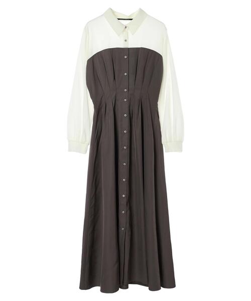 YECCA VECCA（イェッカヴェッカ）の「ベアドッキングワンピース（ワンピース・レディース・ベージュ/チャコールグレー・FREE）」の3枚目の写真