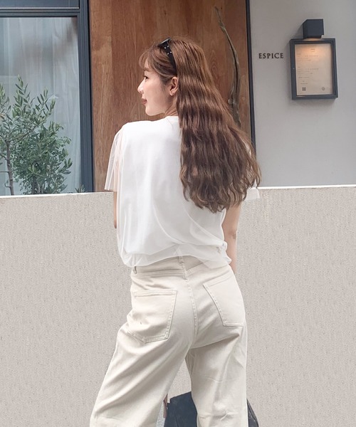 mily bilet（ミウィビレット）の「【mily bilet】1枚で上級お洒落style。チュール重ね着レイヤード風シルバー箔プリントTシャツ（Tシャツ/カットソー・レディース・グレー/ブラック/ホワイト/グレー系その他/ホワイト系その他・X-LARGE/SMALL/MEDIUM/LARGE）」の22枚目の写真