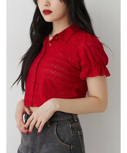 jouetie（ジュエティ）の「レースパフスリーブブラウス（シャツ/ブラウス・レディース・レッド/オフホワイト/イエロー/ブラック・MEDIUM）」の8枚目の写真