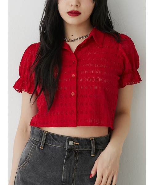 jouetie（ジュエティ）の「レースパフスリーブブラウス（シャツ/ブラウス・レディース・レッド/オフホワイト/イエロー/ブラック・MEDIUM）」の4枚目の写真