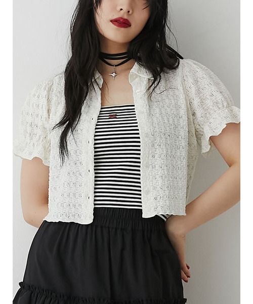 jouetie（ジュエティ）の「レースパフスリーブブラウス（シャツ/ブラウス・レディース・レッド/オフホワイト/イエロー/ブラック・MEDIUM）」の2枚目の写真