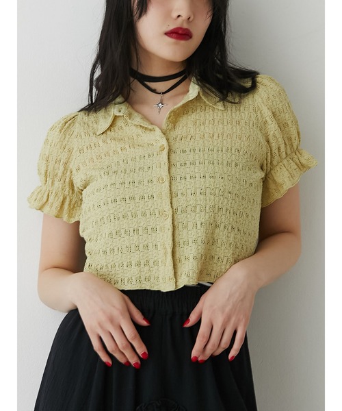 ブラウス シャツ レースジャガードモチーフパフスリーブブラウス レディース She's Closet ブラウス シャツ パフスリーブ半袖ショート丈