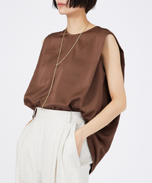 qualite | 【通勤/オフィスカジュアル】サテンタックノースリーブ(シャツ/ブラウス)
