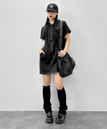 LVEU.（ラブユ.）の「【LVEU.】フーディミニワンピース / ワンピース ワンピ フード フーディ ミニ ミニワンピ ジップ ポケット 半袖 ブラック（ワンピース）」