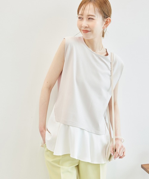 ROPE' PICNIC（ロペピクニック）の「サッカージャージ異素材トップス/リンクコーデ（Tシャツ/カットソー・レディース・グレー/サックスブルー/ネイビー/ベージュ系その他・38）」の2枚目の写真