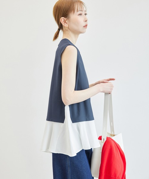 ROPE' PICNIC（ロペピクニック）の「サッカージャージ異素材トップス/リンクコーデ（Tシャツ/カットソー・レディース・グレー/サックスブルー/ネイビー/ベージュ系その他・38）」の3枚目の写真
