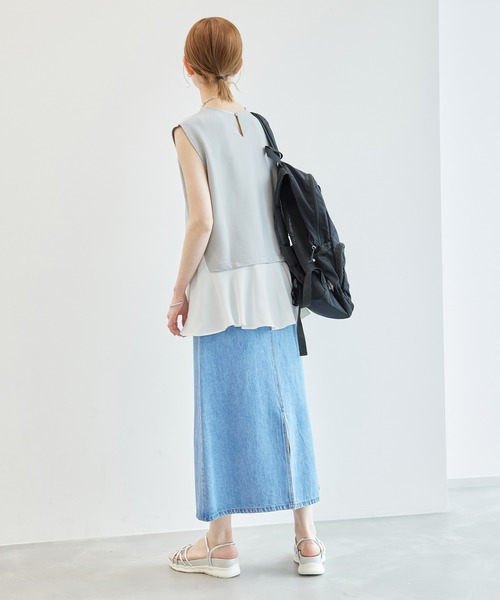 ROPE' PICNIC（ロペピクニック）の「サッカージャージ異素材トップス/リンクコーデ（Tシャツ/カットソー・レディース・グレー/サックスブルー/ネイビー/ベージュ系その他・38）」の7枚目の写真