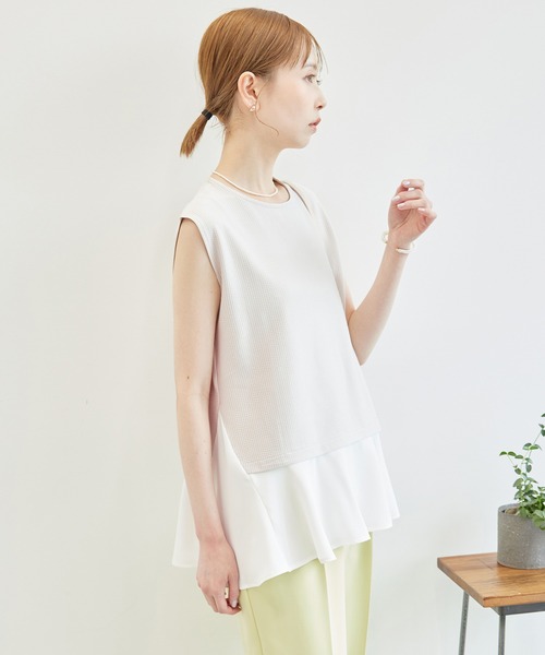 ROPE' PICNIC（ロペピクニック）の「サッカージャージ異素材トップス/リンクコーデ（Tシャツ/カットソー・レディース・グレー/サックスブルー/ネイビー/ベージュ系その他・38）」の11枚目の写真