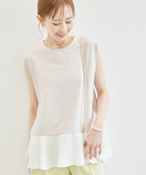 ROPE' PICNIC（ロペピクニック）の「サッカージャージ異素材トップス/リンクコーデ（Tシャツ/カットソー・レディース・グレー/サックスブルー/ネイビー/ベージュ系その他・38）」の12枚目の写真