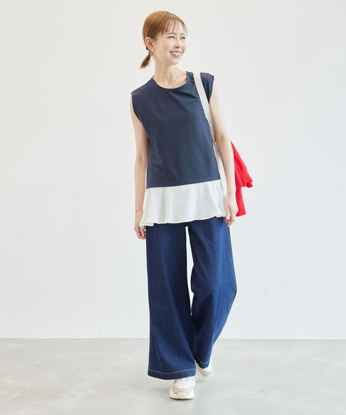 ROPE' PICNIC（ロペピクニック）の「サッカージャージ異素材トップス/リンクコーデ（Tシャツ/カットソー・レディース・グレー/サックスブルー/ネイビー/ベージュ系その他・38）」の13枚目の写真