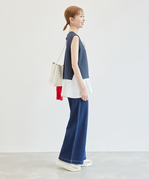 ROPE' PICNIC（ロペピクニック）の「サッカージャージ異素材トップス/リンクコーデ（Tシャツ/カットソー・レディース・グレー/サックスブルー/ネイビー/ベージュ系その他・38）」の14枚目の写真