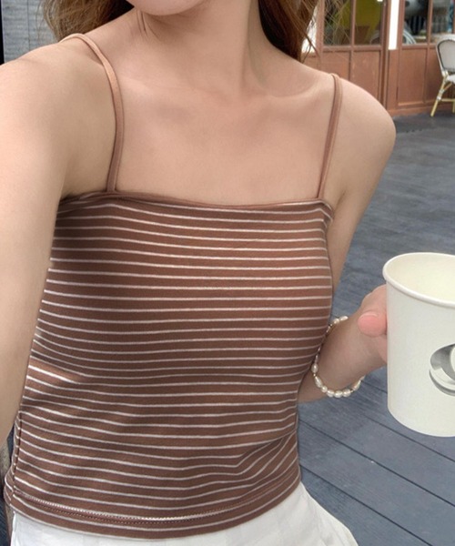 新品未使用　45r Mキャミ　ボーダーネイビー 骨格ウェーブニットボーダーキャミソール（キャミソール）｜骨格