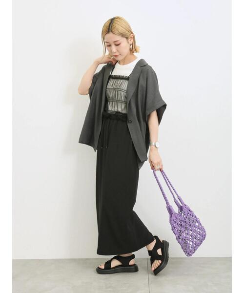 Samansa Mos2 blue（サマンサモスモスブルー）の「◎チュールプルオーバー+キャミソールセット（Tシャツ/カットソー・レディース・ベージュ/オフホワイト/ブラック・F）」の11枚目の写真